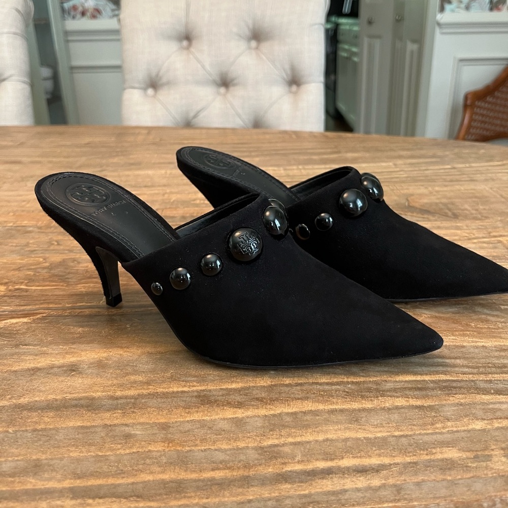 Tory Burch Studded Heeled Mule Black Suede size 6